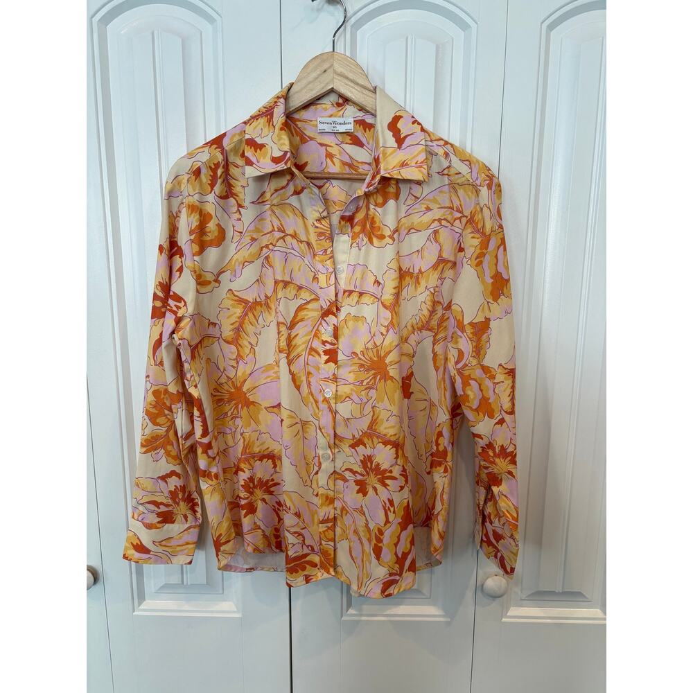 Seven Wonders Peach Floral Button Down Top Size XS